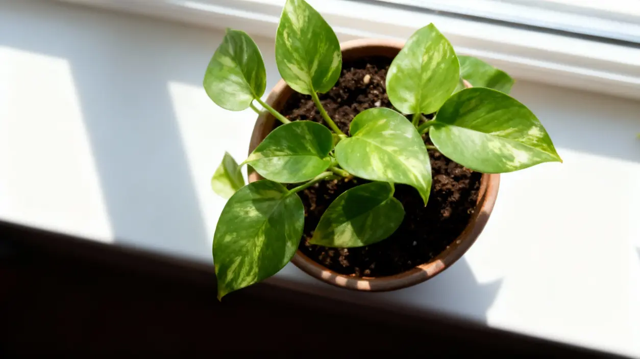Pianta di Pothos in vaso posizionata su un davanzale soleggiato