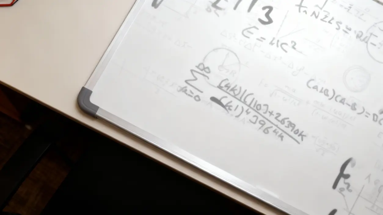Lavagna bianca con formule matematiche complesse scritte a mano